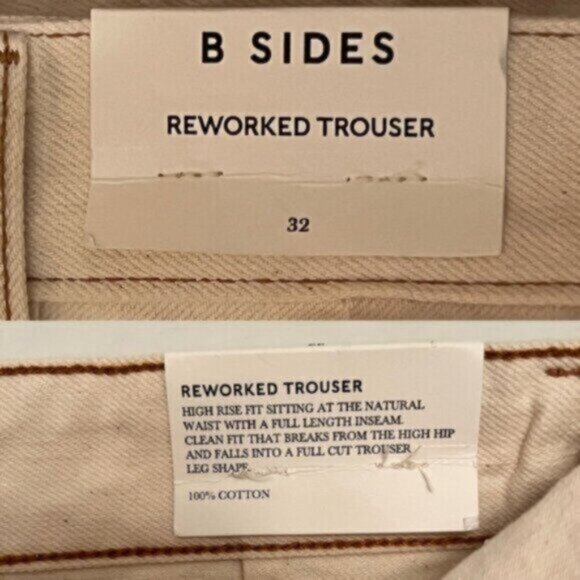 B Sides  Reworked Trouser - Clair Rinse   NEW 100% cotton   Made in USA Size 32 - Picture 10 of 16